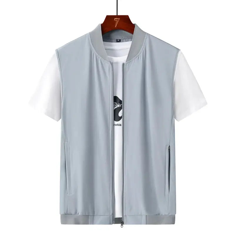 Men's light-gray ultra-thin sleeveless vest with front zipper and side pockets