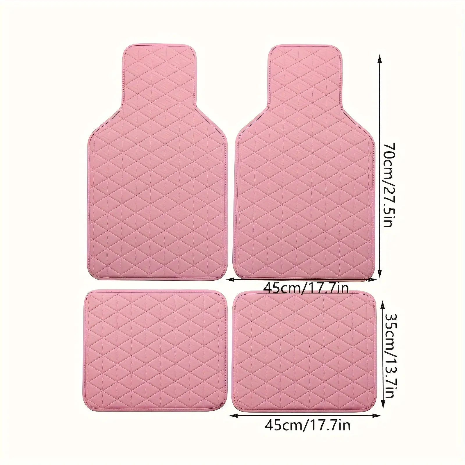 Pink quilted PU leather car floor mat set, 4 pieces, waterproof, easy to clean