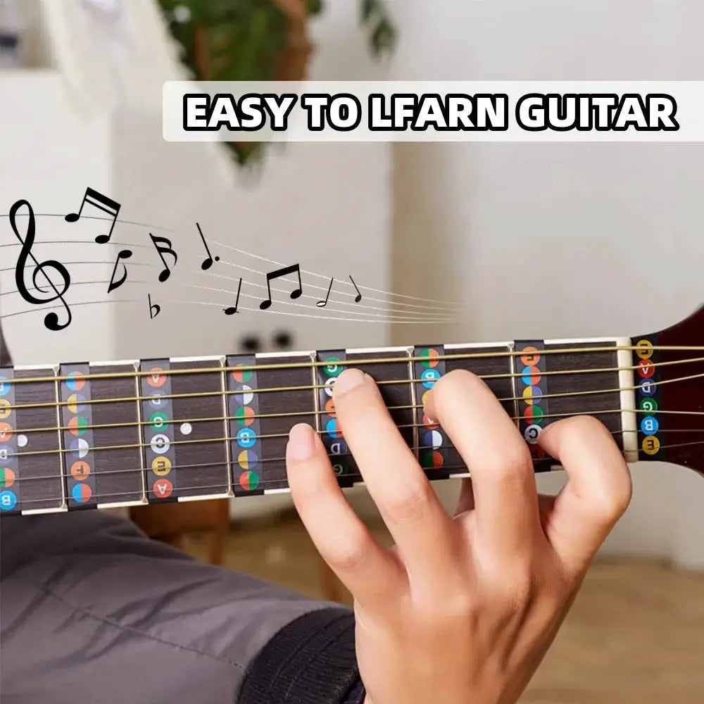 Miwayer Fretboard Note Map Labels for Six String Guitar Transparent and Black Stickers for Beginners