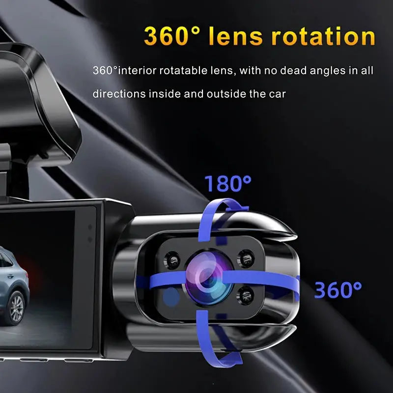 1080P WIFI dual car dash cam with front and interior lenses, IR night vision, 360° rotation Simples Market