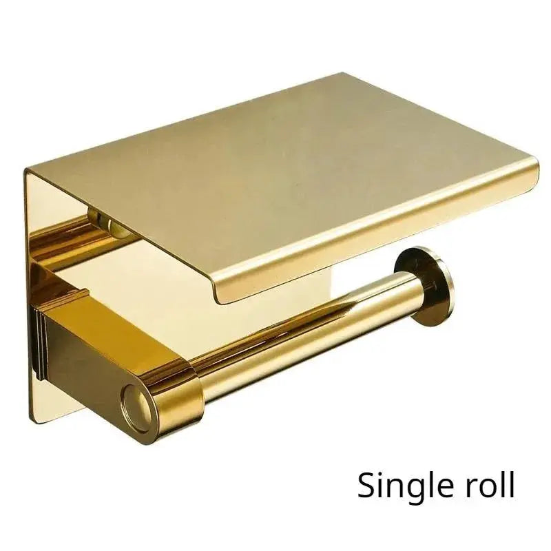 HaloHome Multifunctional Toilet Paper Holder With Shelf Wall Mounted Double Roll Towel Holder Gold Finish