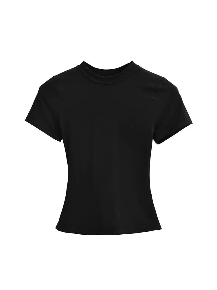 2025 High Quality Casual T Shirt For Women Slim Short Sleeves Solid Color Y2K Fashion Top