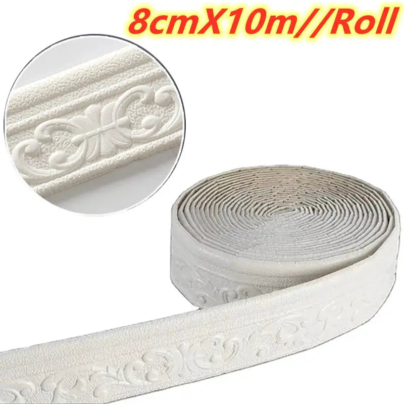 HomeGuard 3D Self Adhesive Waterproof Wall Trim Skirting Border Baseboard 10m Roll Easy Install