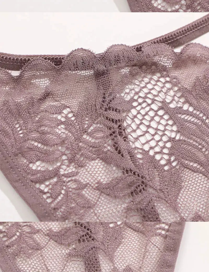 Simples Market 6-piece lace thong set for women, low-rise mauve lingerie with floral lace pattern