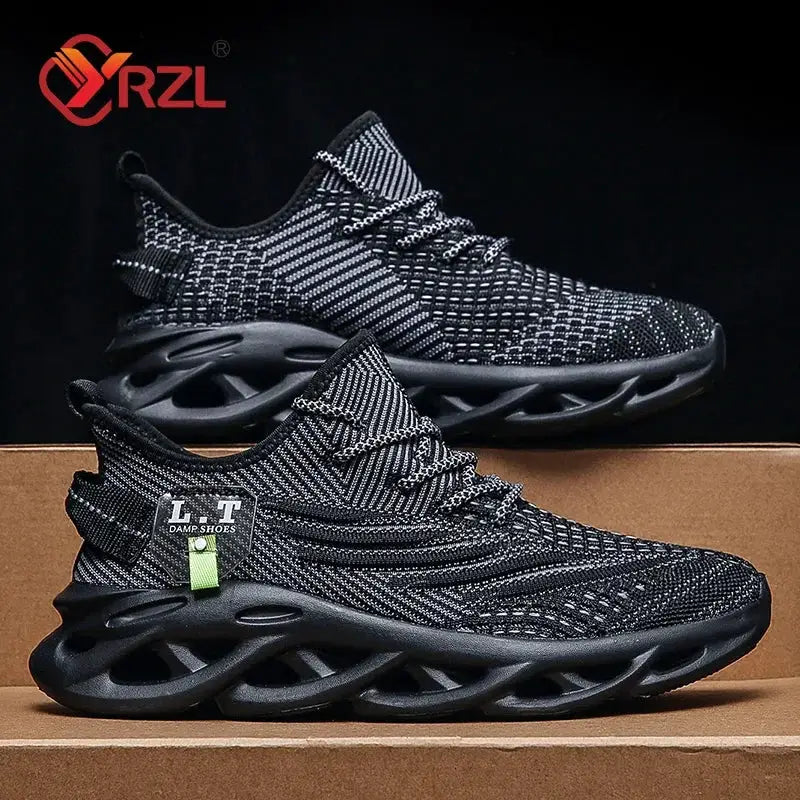 YRZL Men and Women Running Shoes Black Breathable Mesh Casual Sneakers Outdoor Shock Absorption