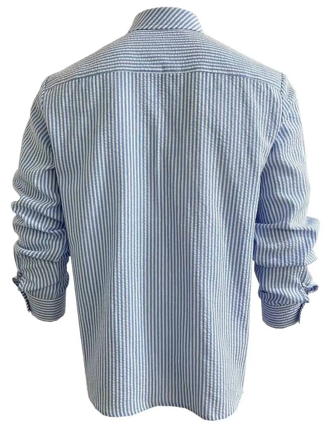 Men's striped long-sleeve shirt with loose fit in blue and white vertical stripes