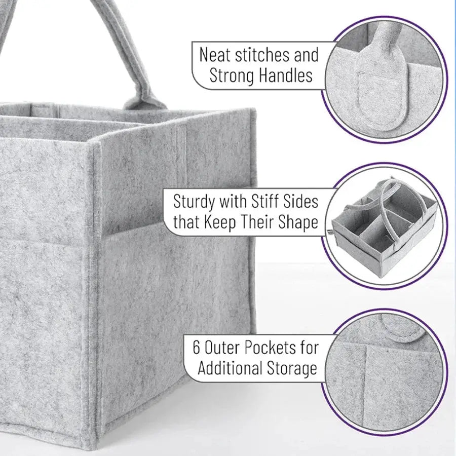 Felt Diaper Bag Organizer For Babies With Large Capacity And Neutral Design For Diapers And Toys