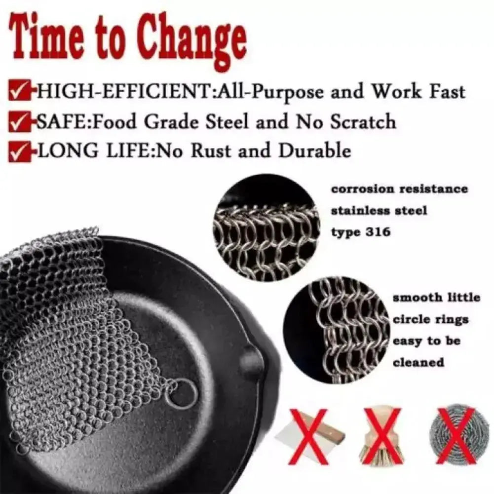 Chain-mail scrubber for cast-iron pans; Simples Market stainless steel 316 kitchen cleaning tool