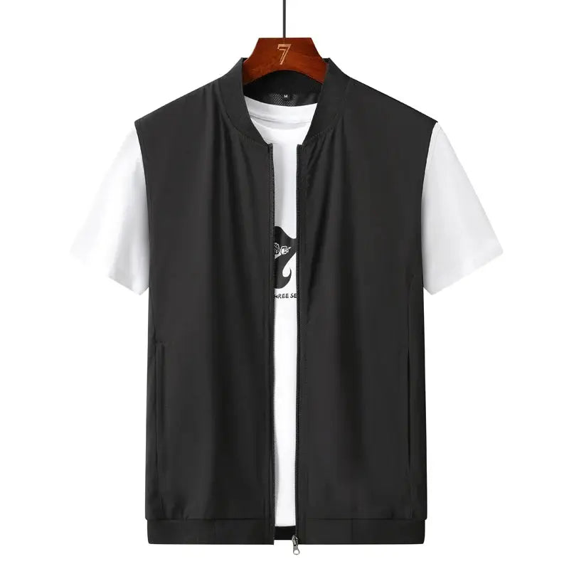 Simples Market men's black mesh quick-dry sleeveless vest with front zipper