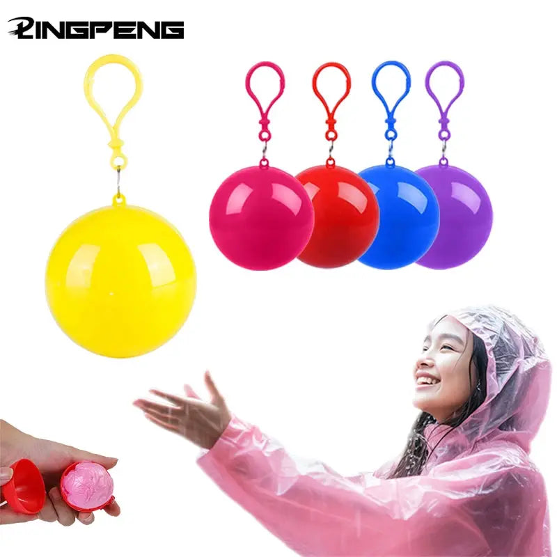 Mini Portable Raincoat Ball Colorful Disposable Thickened Rain Poncho Emergency Waterproof Rainwear Cape Keyring