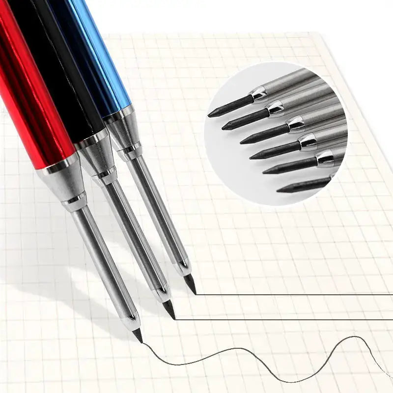 6Pcs metal carpenter pencil set with built-in sharpener, 2.8mm leads, red/blue/black bodies