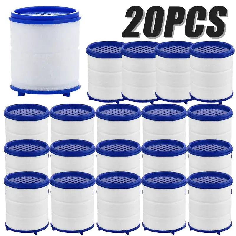 20pcs faucet filter cartridges with blue rims, PP cotton water filters for kitchen and bath