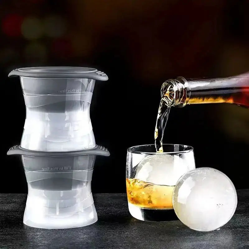 Two Piece Silicone Large Sphere Ice Cube Molds Set For Whiskey And Cocktails Ball Shaped Ice Balls