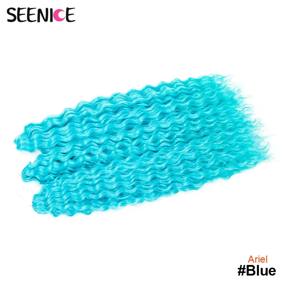 Ariel Blue crochet hair extensions, 22in water-wave deep-twist synthetic braids by Seenice