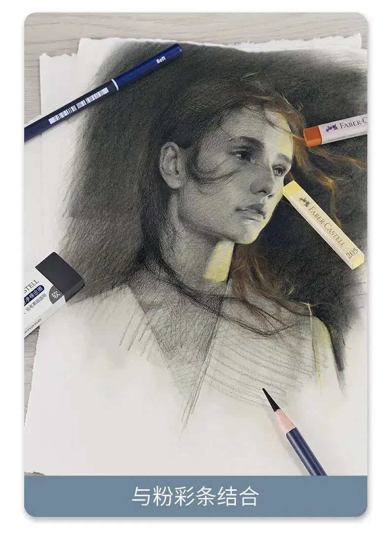 Faber-Castell Goldfaber charcoal-graphite sketch set (5/6 pcs) with eraser and labeled pencils