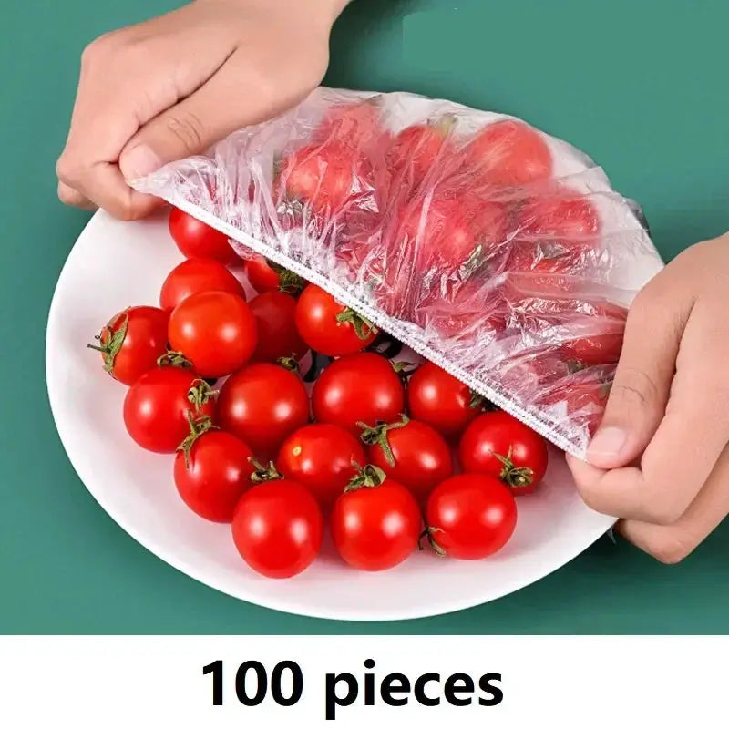 100 Pcs Disposable Fresh Keeping Covers for Plastic Food Storage Reusable Bowl Covers Stretch Lids Elastic Cover Bags