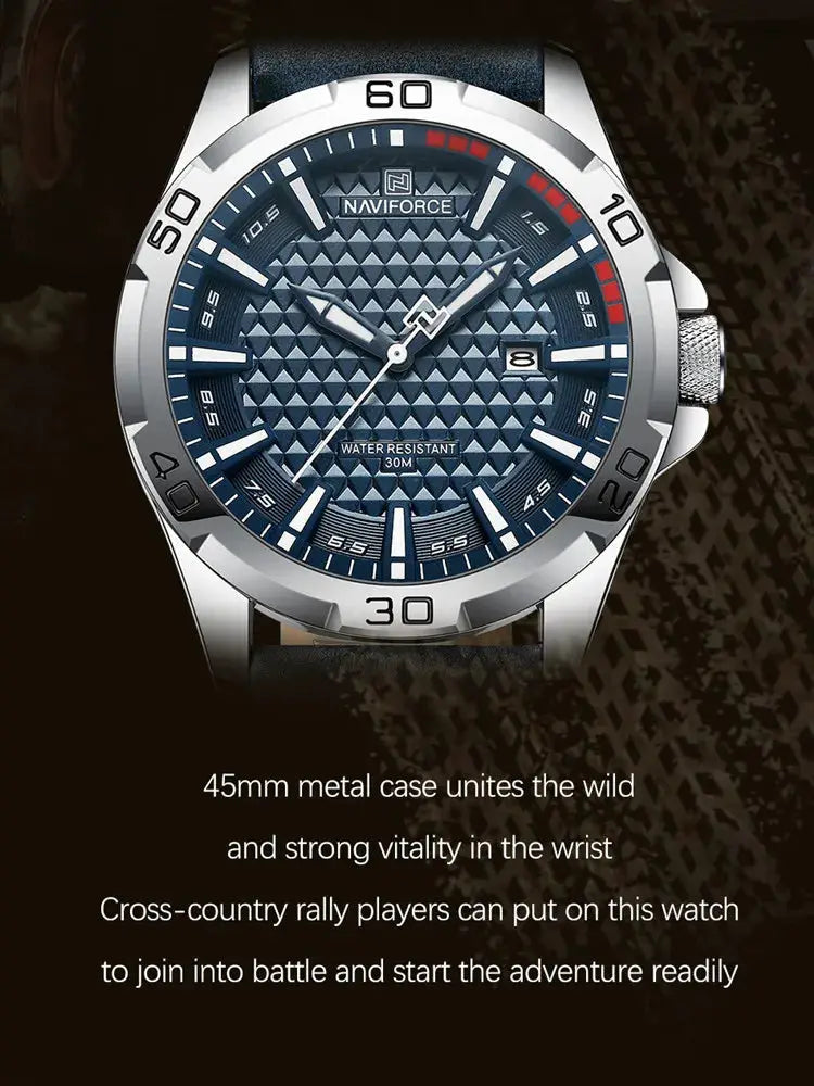 Naviforce Men Quartz Watch With Leather Strap Casual Sport Timepiece Water Resistant For Everyday Wear