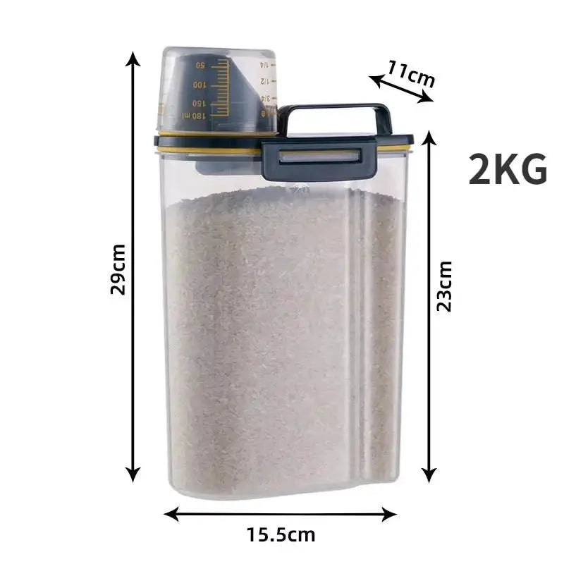 1.5kg To 2kg Pet Food Storage Container With Measuring Cup Sealed Moisture Proof Jar For Dogs And Cats