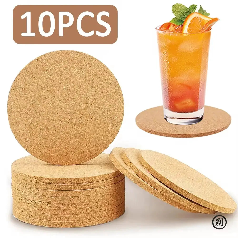 10 Pcs Natural Round Wooden Coaster Set With Cork Backing Non Slip Tea Coffee Cup Mats For Table Decor