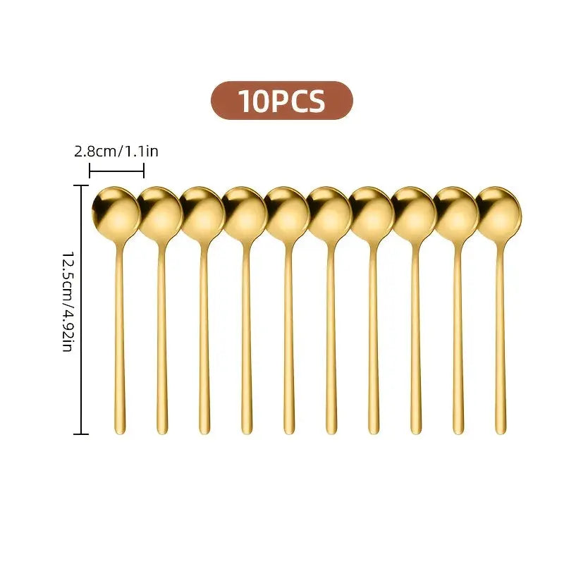 10 Piece Stainless Steel Spoon Set For Coffee Dessert Teaspoons And Seasoning Spoons Ideal For Home Cafe Party Kitchen