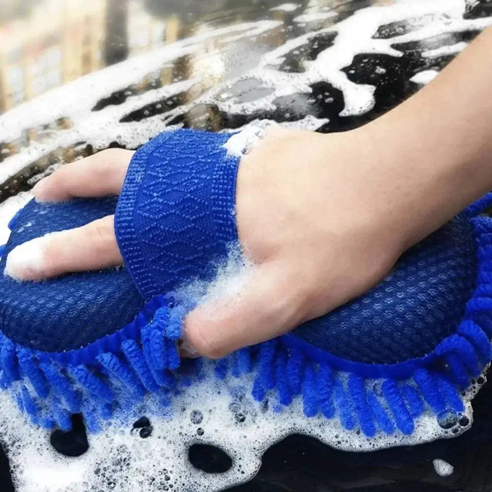 ISGTDRM Blue Microfiber Chenille Car Wash Glove Sponge High Absorption Scratch Free Handheld Cleaning Tool