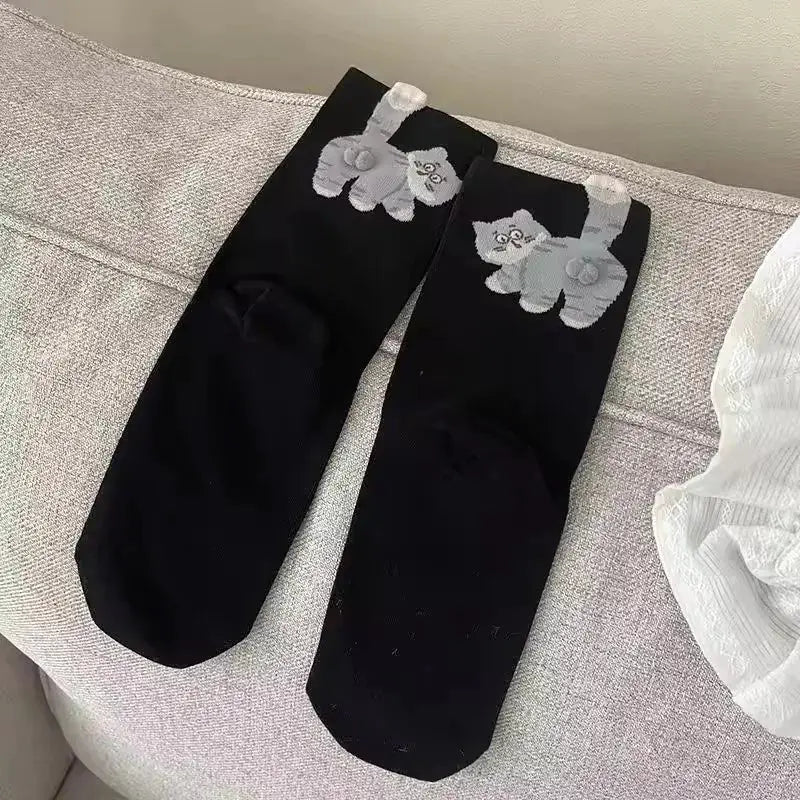 3D Cute Cat Socks Black And White Cotton Socks For Women And Girls Breathable Soft Kawaii Gift Sock Set