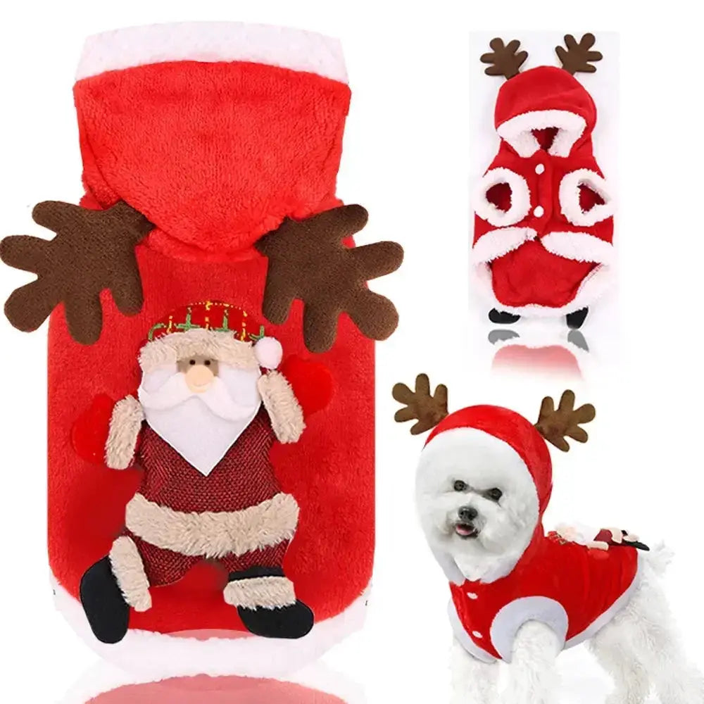 Dog Christmas Clothes Winter Warm Coat Hoodie For Small To Medium Dogs And Cats Elk And Santa Claus Prints Costume