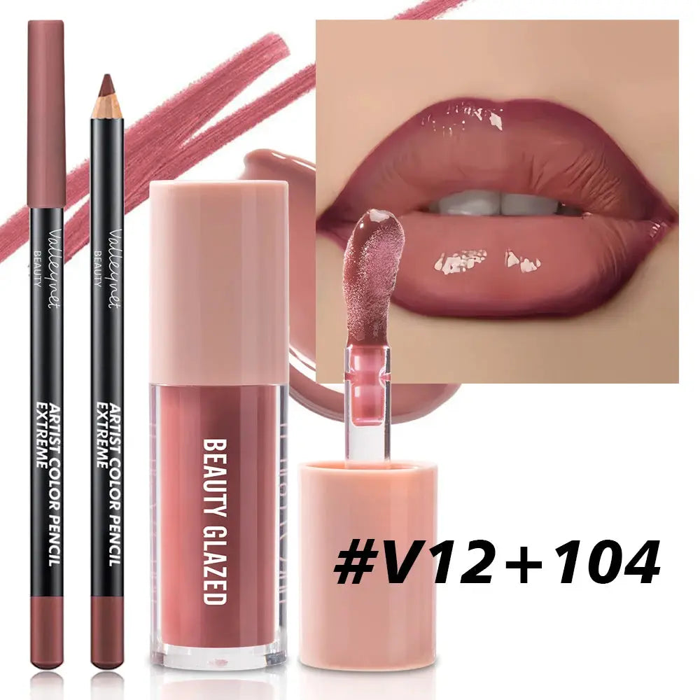 Two Piece Velvet Texture Lip Makeup Set With Matte Finish Red And Brown Shades For Moisturizing Natural Lip Look