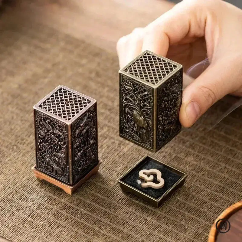 Square Vertical Incense Burner Small Xiangyun Alloy Incense Holder For Indoor Aromatherapy Home Ornament Chinese Plum