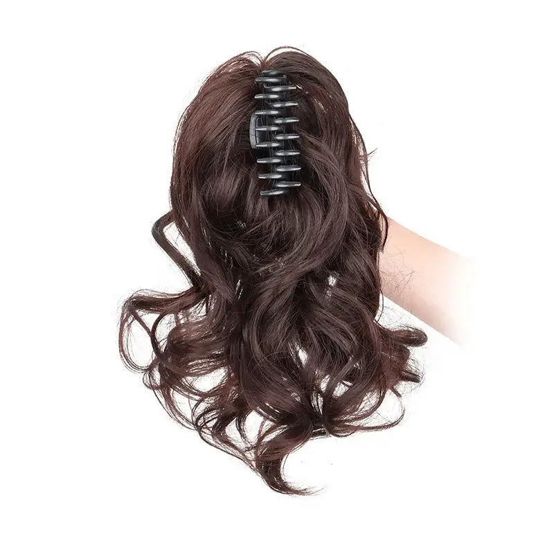 Ponytail clip-in extension, 12-inch synthetic dark brown curly hair, Simples Market