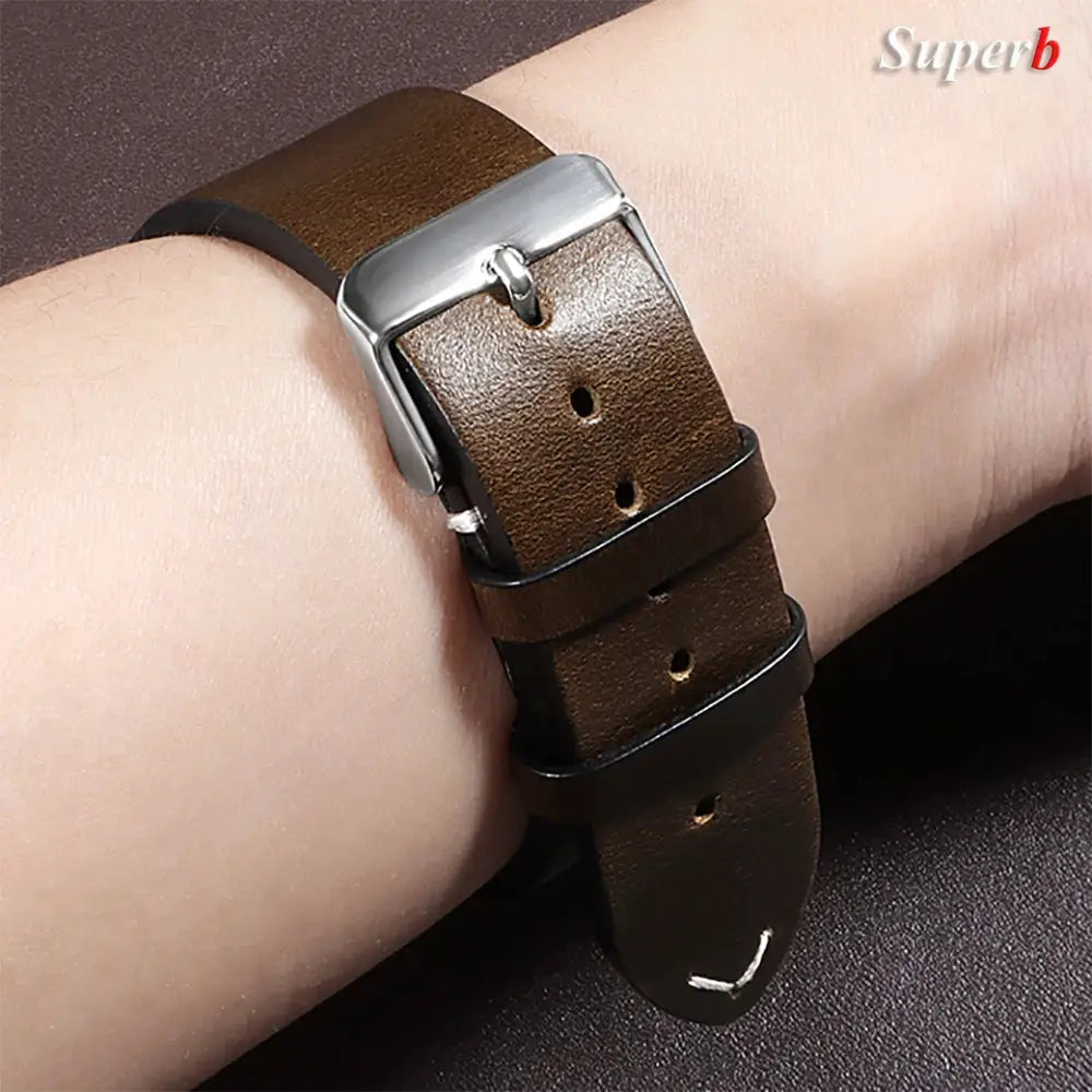 TimelyCraft Vintage Oil Wax Leather Watchband Universal Fit For Omega Seiko Rolex Galaxy Huawei