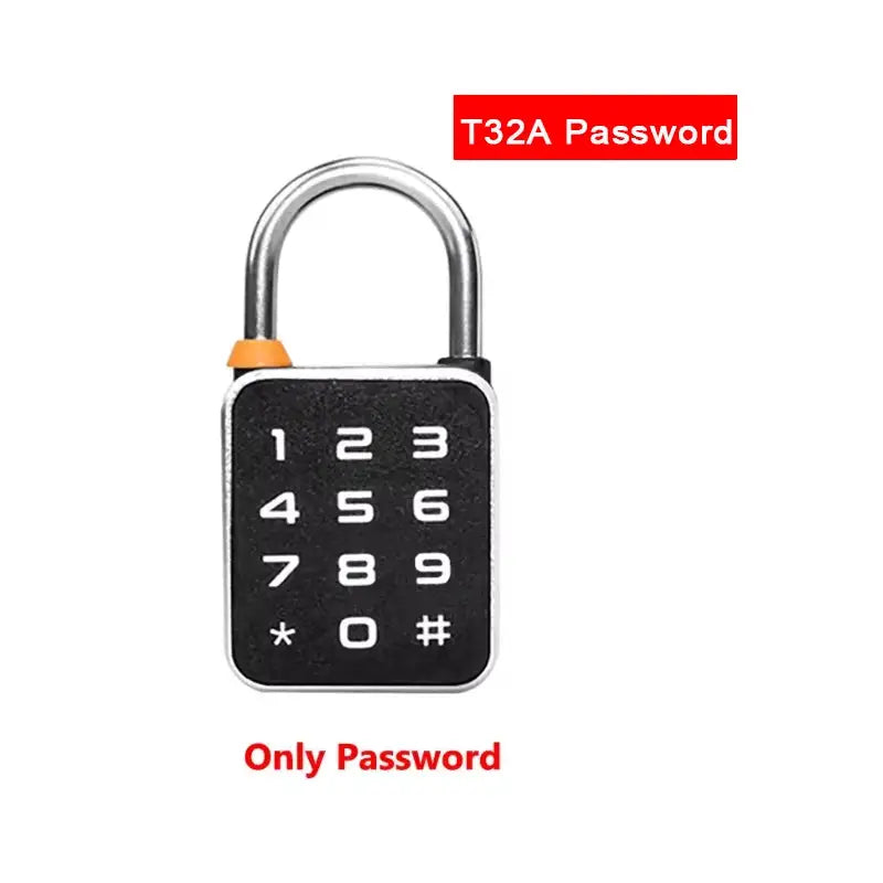 3-in-1 mini smart padlock with numeric keypad, black body and silver shackle