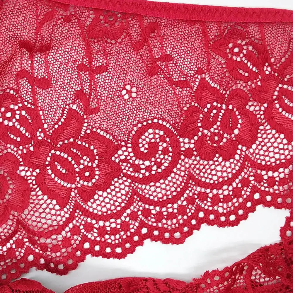 Women's red lace briefs with a floral full-lace pattern, low-rise breathable underwear