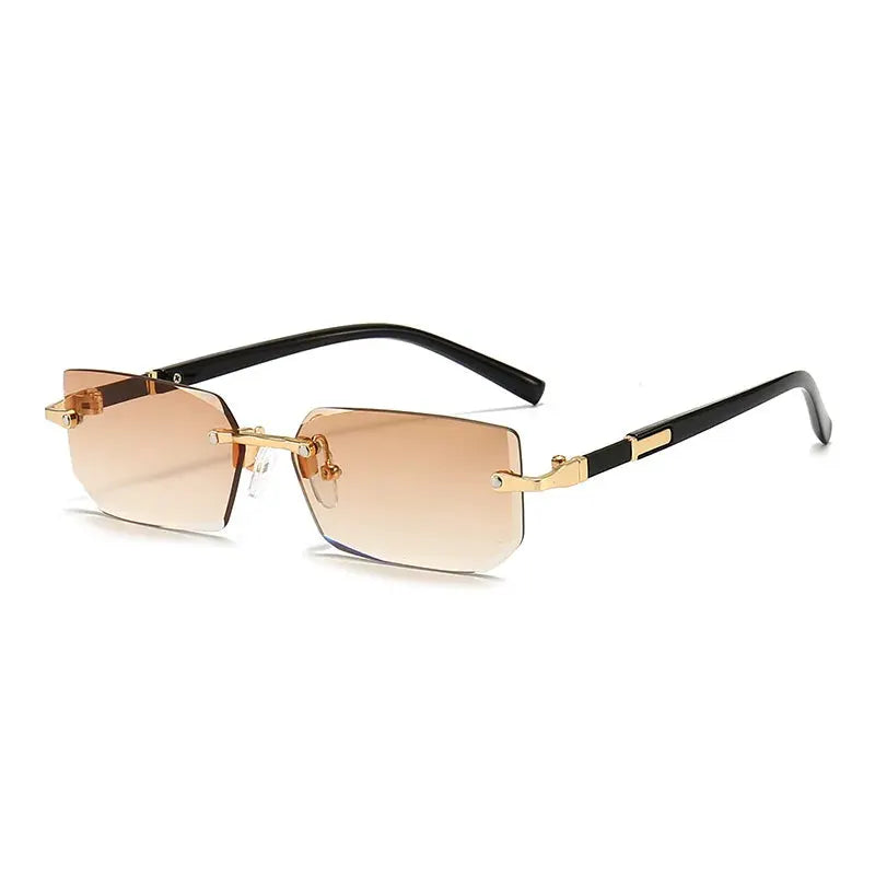 NovaVista Rimless Rectangle Sunglasses Unisex Lightweight Small Square Shades With Mirror Lenses For Summer Travel