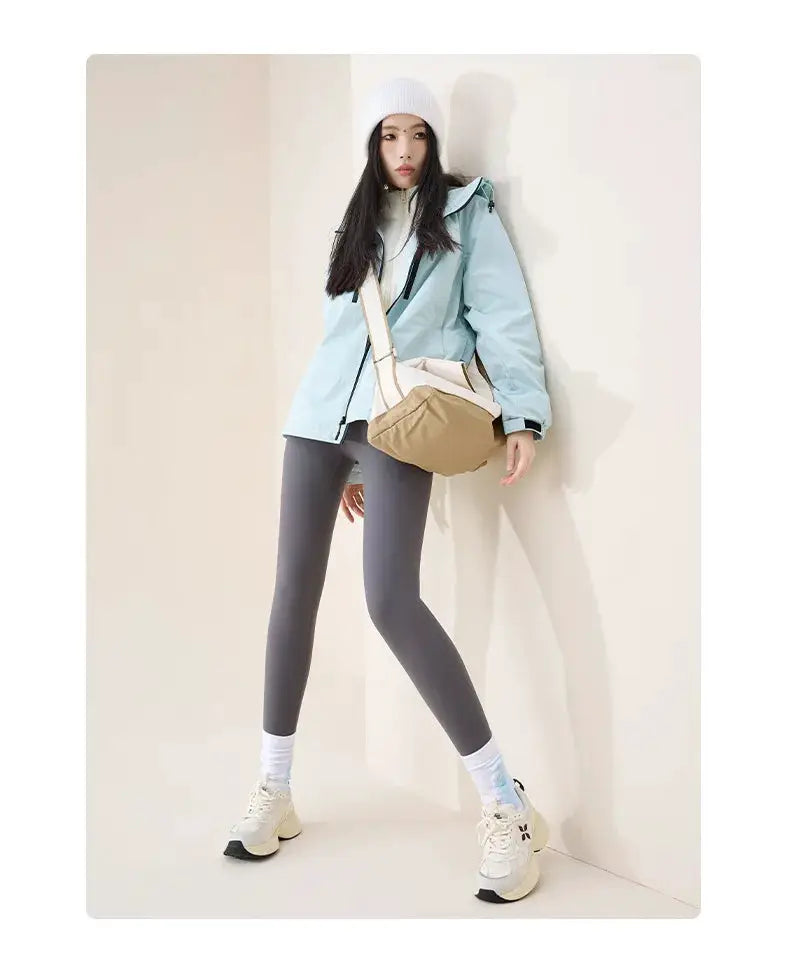 BIVIGAOS high-waist fleece sharkskin leggings for women, seamless slim-fit with velvet thickened elastic warmth in gray