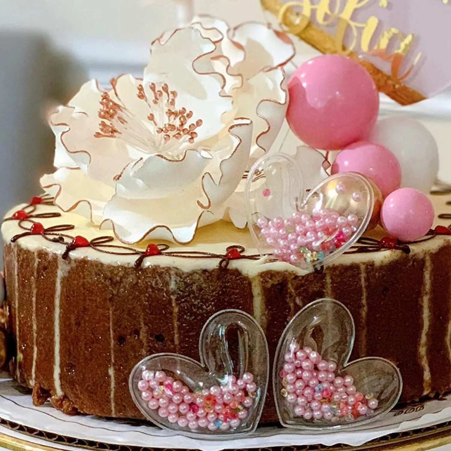 Restards Rose Gold Happy Birthday Cake Topper Cupcake Toppers With Pink Pearl Heart Decorations For Girls Princess Party