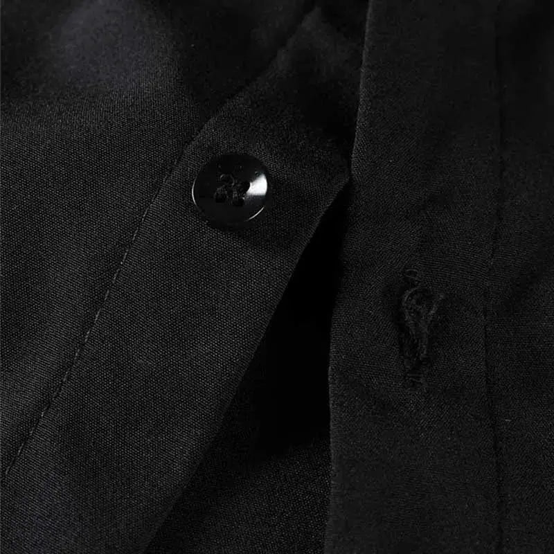 Men's black solid short-sleeve shirt for business casual wear with button detail