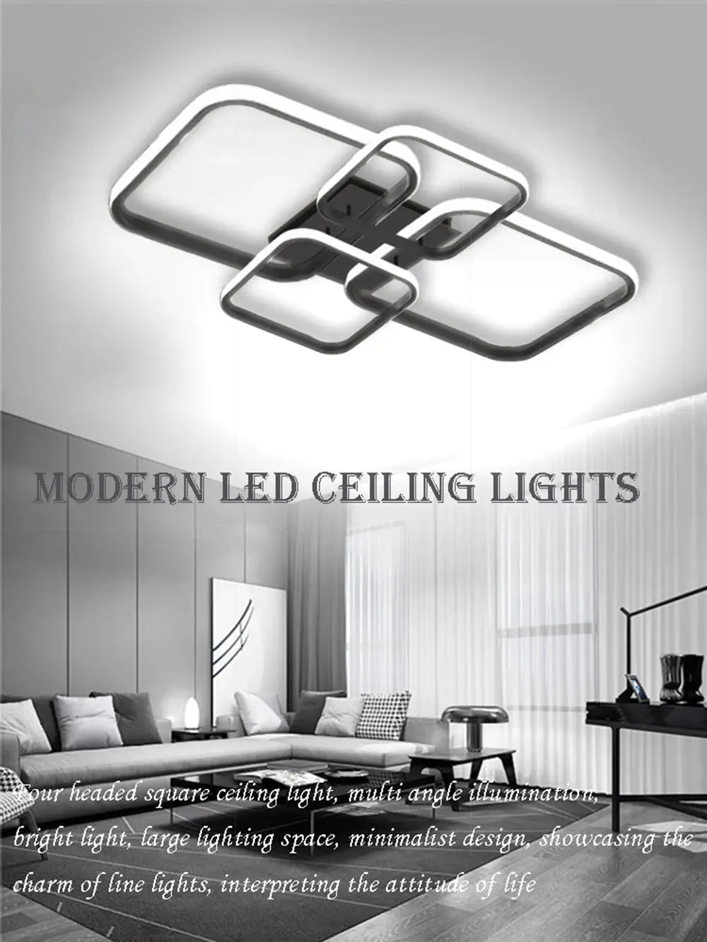 Modern LED ceiling light Simples Market with four square heads in black and white