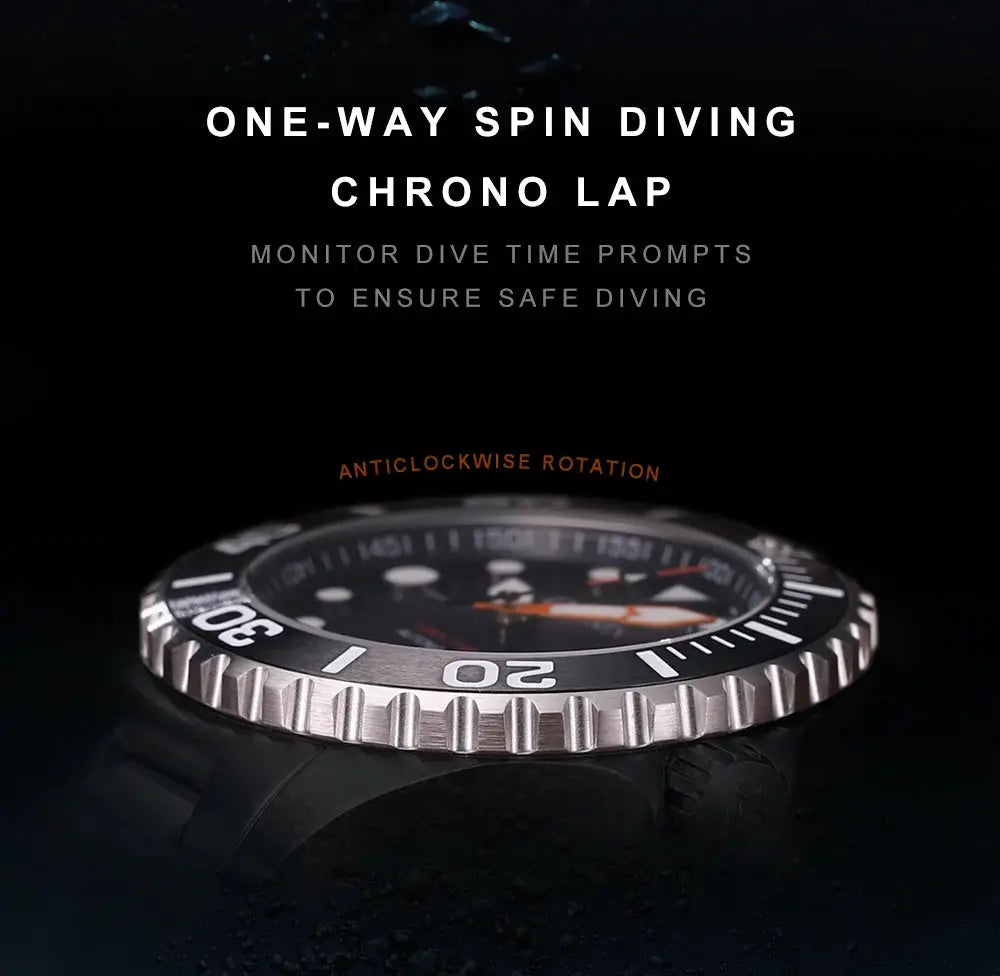 CADISEN Aqua Diver automatic diver watch by Simples Market with black dial, silver bezel, black rubber strap