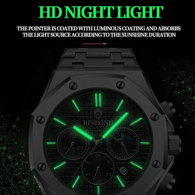 Mens Luxury Quartz Wristwatch With Stainless Steel Band Waterproof Luminous Hands Date For Professional Business Attire