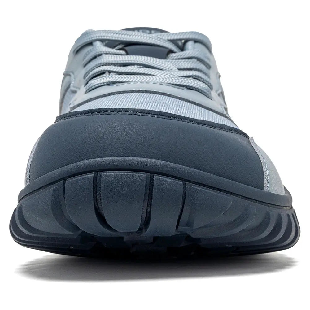 HOBIBEAR unisex wide-toe sneakers, gray-blue lace-up breathable outdoor walking shoes.