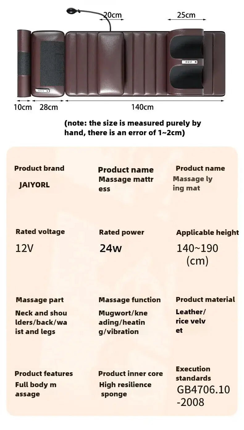 Simples Market electric full-body massage mattress with heating hand control and neck/shoulder/waist airbags.