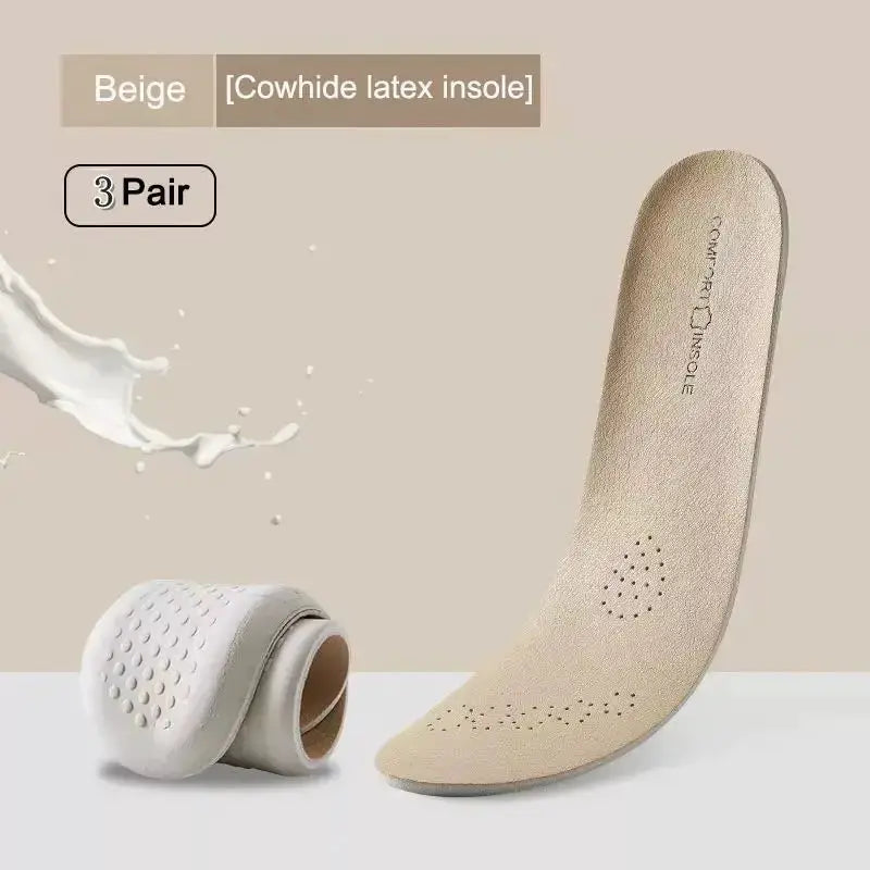 Leather Latex Sports Insoles For Shoes With Arch Support Cowhide Cushion Pads Shock Absorbing Plantar Fasciitis Inserts