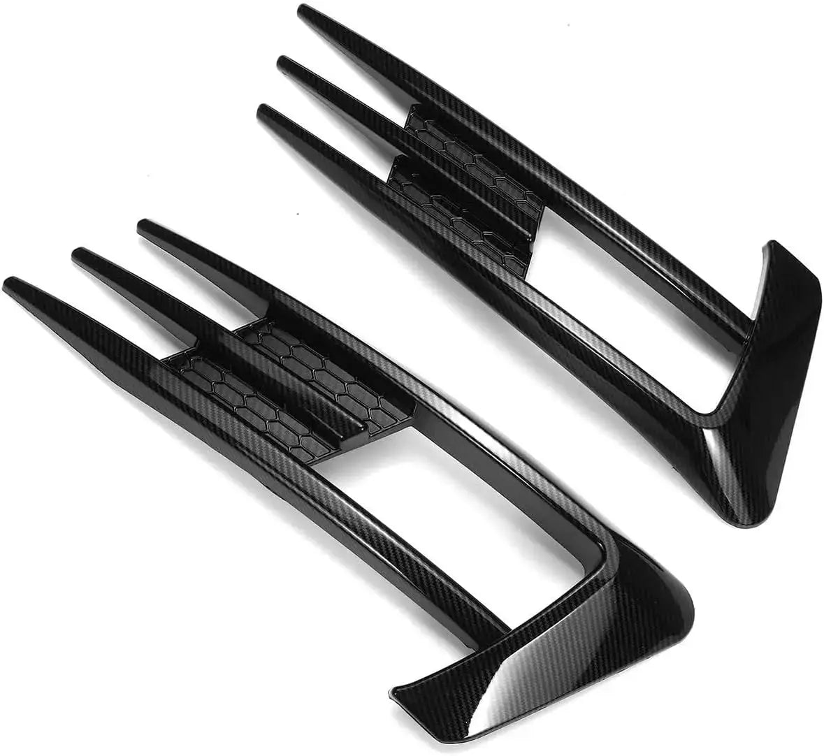 Pair black carbon-fiber front fog light grilles for VW Golf 7 MK7 GTI lower bumper.
