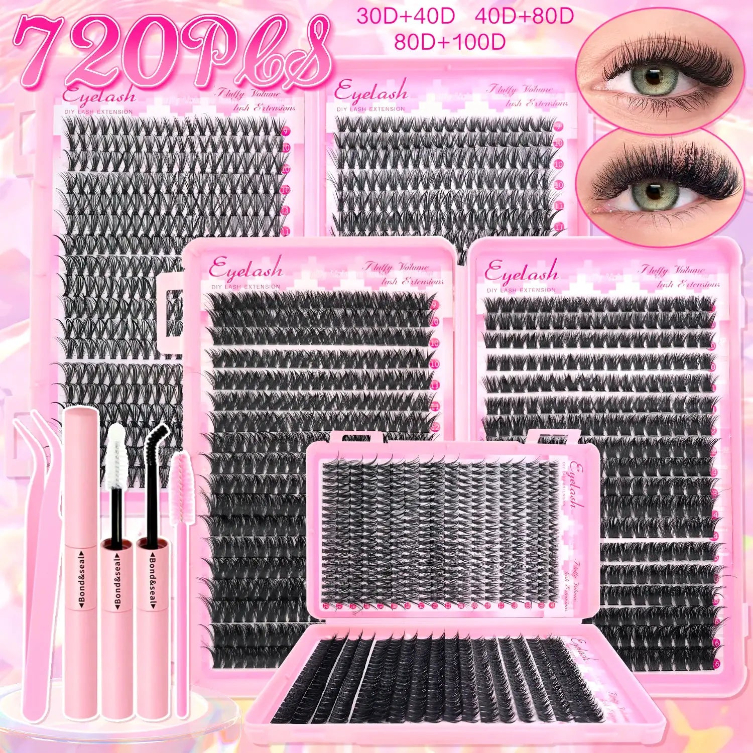 DIY Lash Extension Kit For Clusters And Individual Eyelashes 9 To 16mm Bond And Seal Wispy Natural Look
