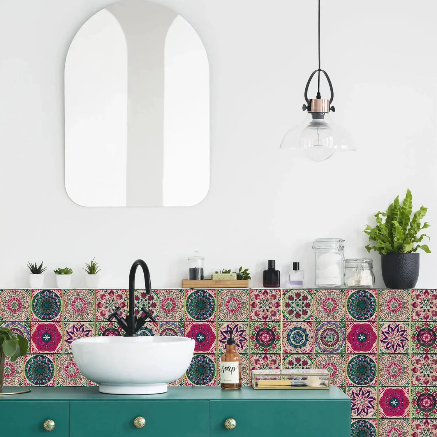 24pc light-color tile sticker set for kitchen/bathroom backsplash; waterproof self-adhesive wall decals Simples Market