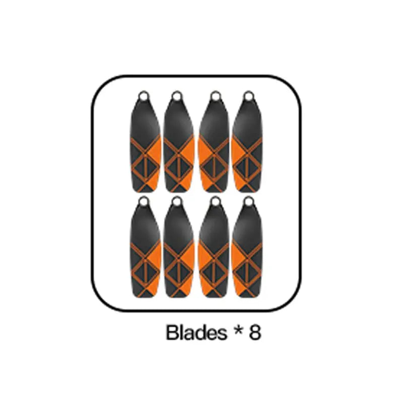 Drone propeller blades set, 8 black blades with orange diamond pattern