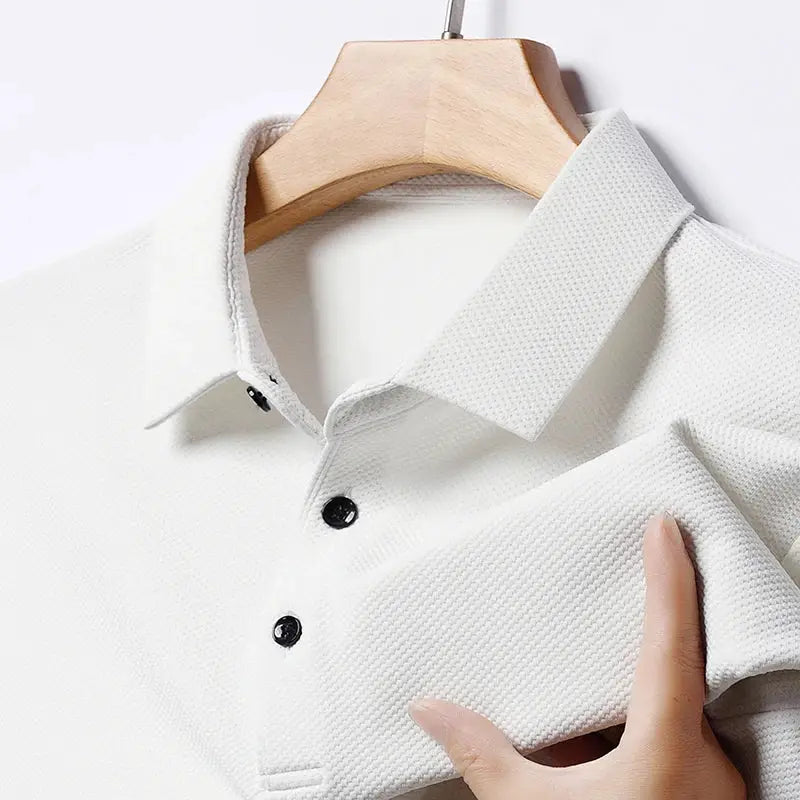 Men's classic polo shirt, white breathable textured fabric, Simples Market
