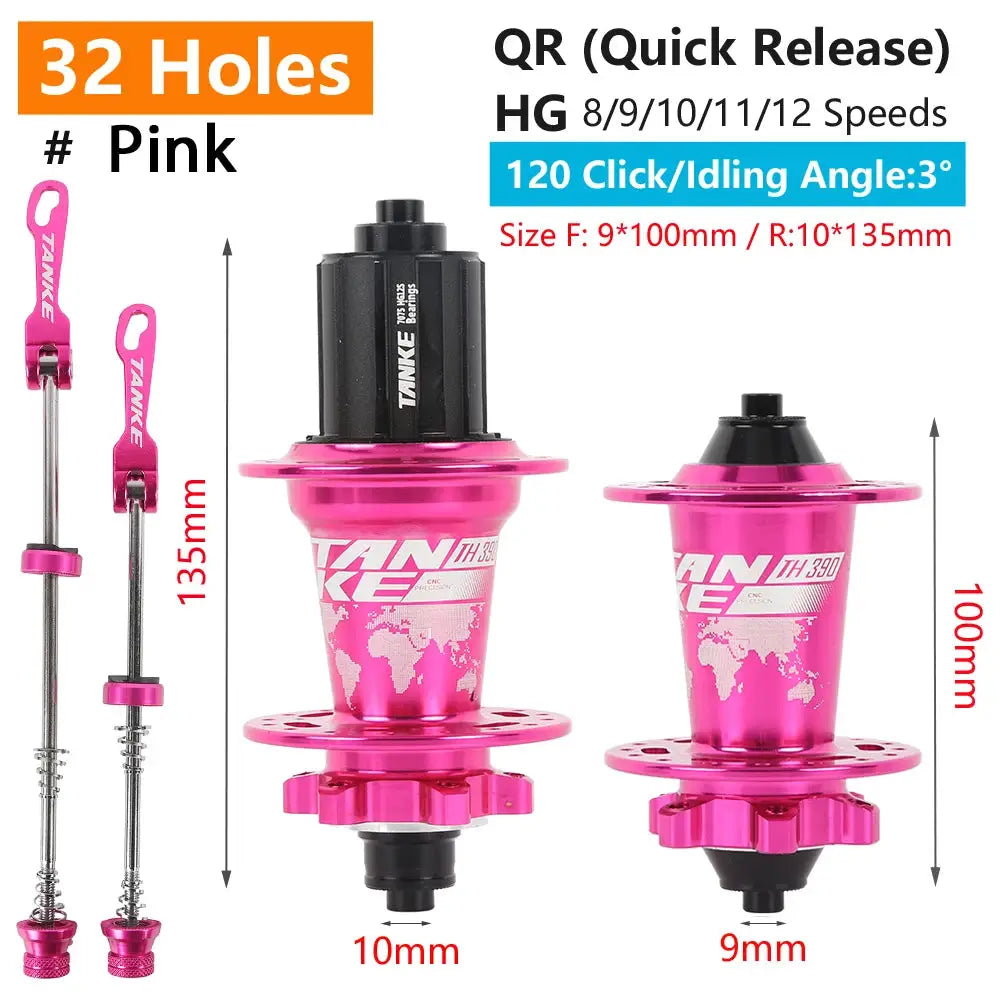 TanKe 120 Click MTB Front Rear Hub 120 Engagement 6 Bearings Thru Axle HG 8 9 10 11 12 Speed Disc Brake 28 32 36 Holes