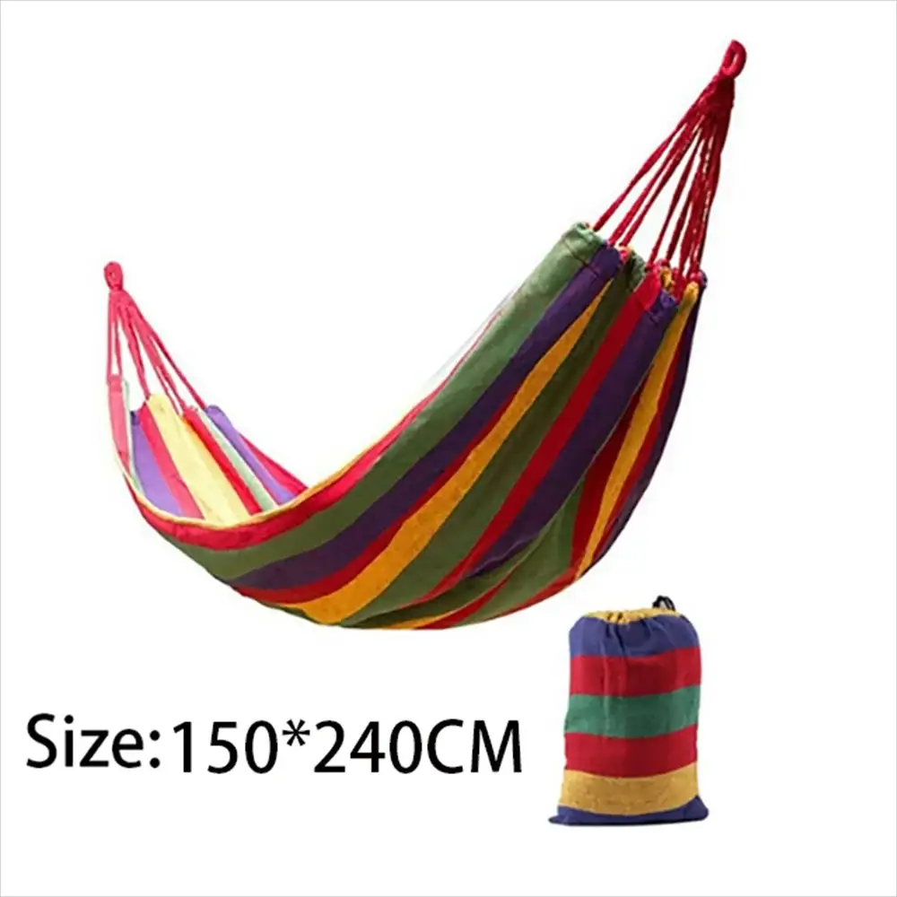 Simples Market double hammock, rainbow striped canvas cotton with tree straps, carry bag included, 150×240 cm